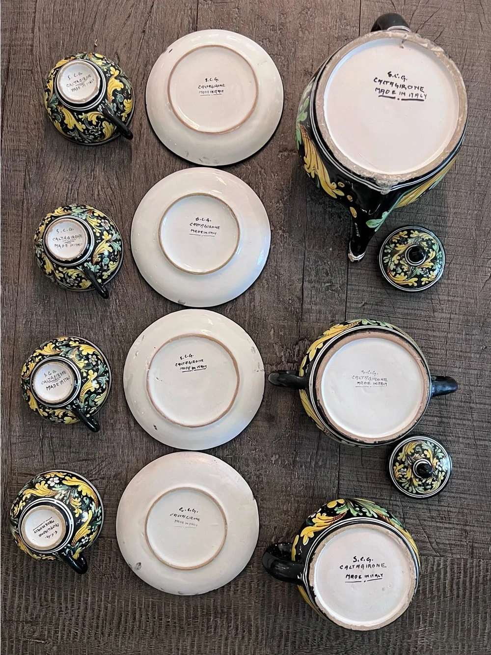 Italian Hand-Painted Baroque Scrollwork Coffee Service